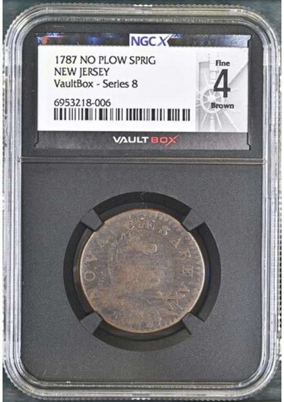 1787 NO PLOW SPRIG NEW JERSEY COLONIAL NGCX FINE 4 BROWN Series 8 Front