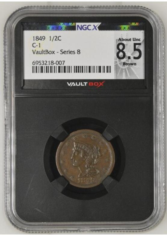 1849 C-1 1/2C NGCX ABOUT UNCIRCULATED 8.5 BROWN Series 8 Front