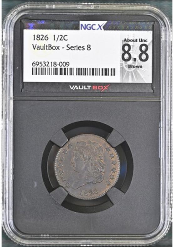 1826 1/2C NGCX ABOUT UNCIRCULATED 8.8 BROWN Series 8 Front