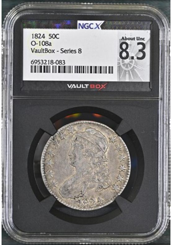 1824 O-108A 50C NGCX ABOUT UNCIRCULATED 8.3 Series 8 Front