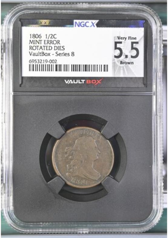1806 1/2C MINT ERROR ROTATED DIES NGCX VERY FINE 5.5 BROWN Series 8 Front