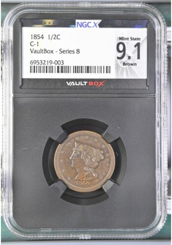 1854 C-1 1/2C NGCX MINT STATE 9.1 BROWN Series 8 Front