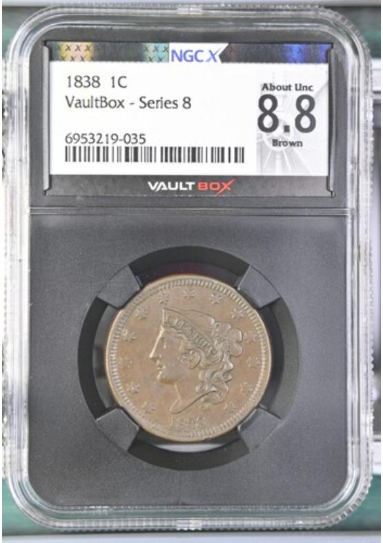 1838 1C NGCX ABOUT UNCIRCULATED 8.8 BROWN Series 8 Front