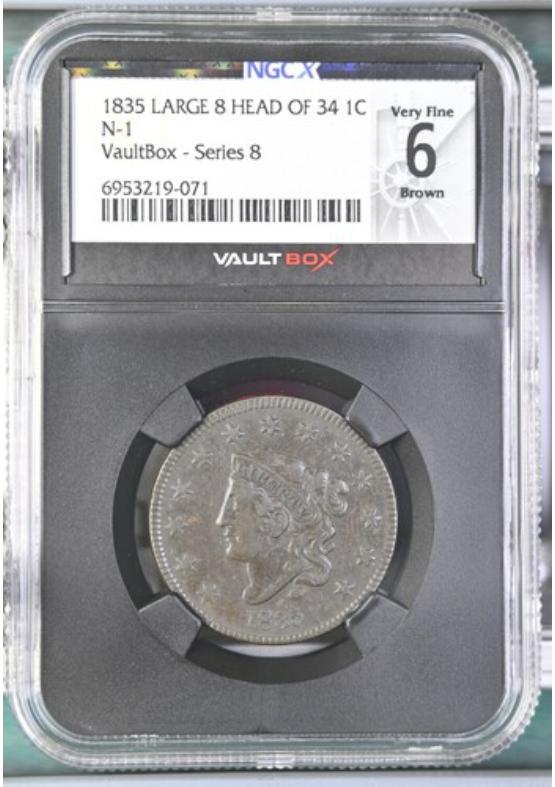 1835 LARGE 8 HEAD OF 34 N-1 1C NGCX VERY FINE 6 BROWN Series 8 Front