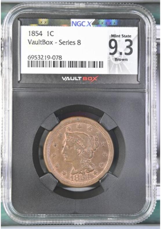 1854 1C NGCX MINT STATE 9.3 BROWN Series 8 Front