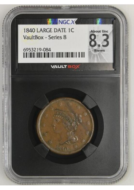 1840 LARGE DATE 1C NGCX ABOUT UNCIRCULATED 8.3 BROWN Series 8 Front