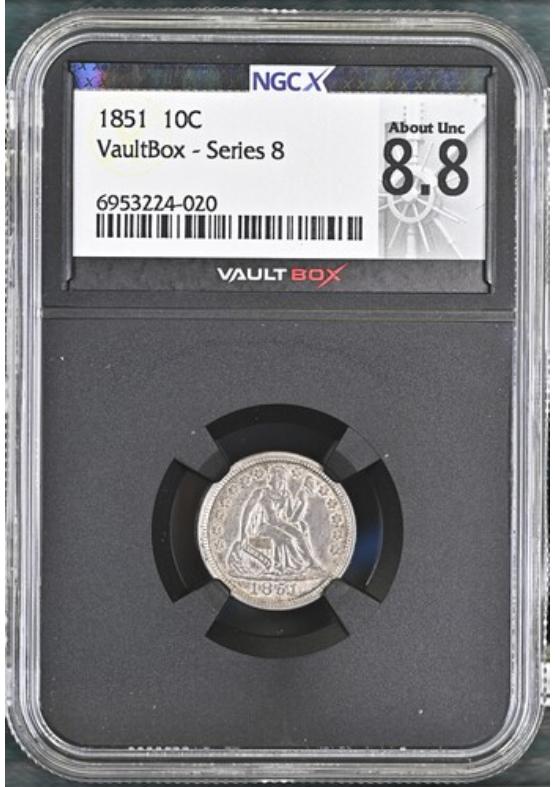 1851 10C NGCX ABOUT UNCIRCULATED 8.8 Series 8 Front