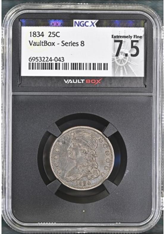 1834 25C NGCX EXTREMELY FINE 7.5 Series 8 Front