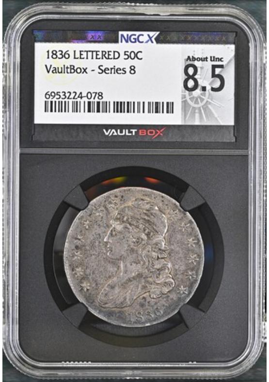 1836 LETTERED 50C NGCX ABOUT UNCIRCULATED 8.5 Series 8 Front