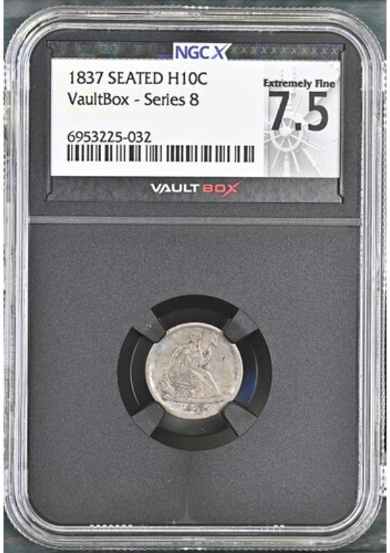 1837 SEATED H10C NGCX EXTREMELY FINE 7.5 Series 8 Front