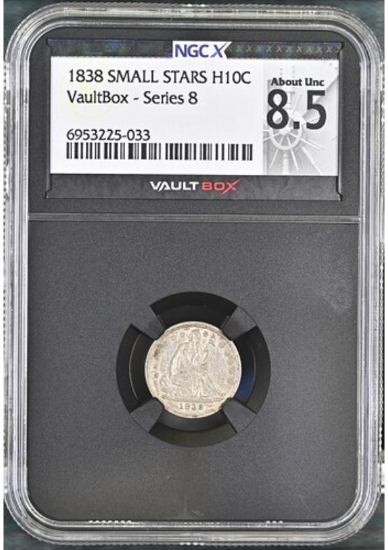 1838 SMALL STARS H10C NGCX ABOUT UNCIRCULATED 8.5 Series 8 Front