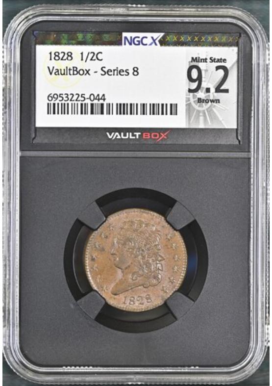1828 1/2C NGCX MINT STATE 9.2 BROWN Series 8 Front