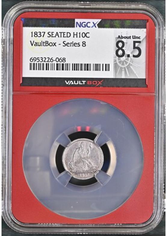 1837 SEATED H10C NGCX ABOUT UNCIRCULATED 8.5 Series 8 Front