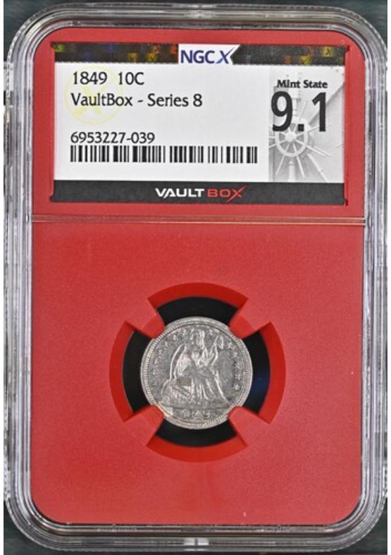 1849 10C NGCX MINT STATE 9.1 Series 8 Front