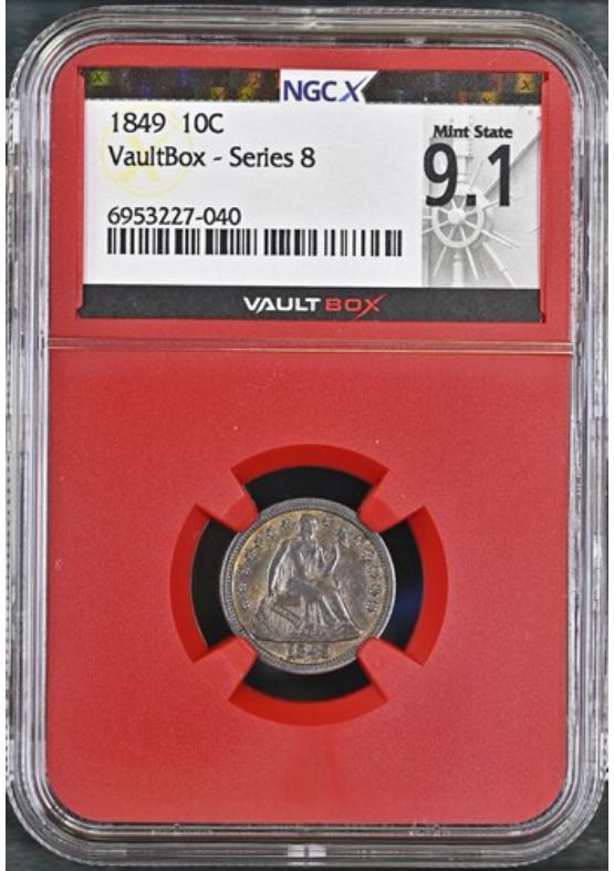 1849 10C NGCX MINT STATE 9.1 Series 8 Front