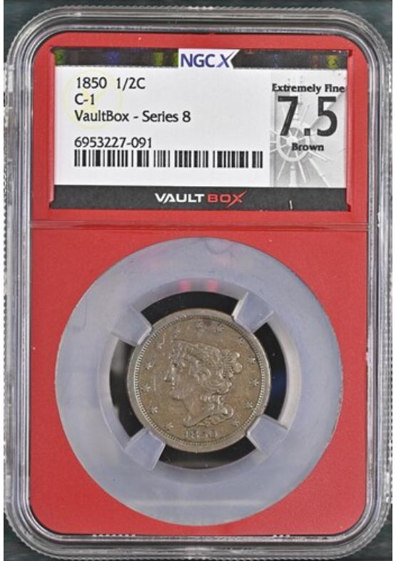 1850 C-1 1/2C NGCX EXTREMELY FINE 7.5 BROWN Series 8 Front
