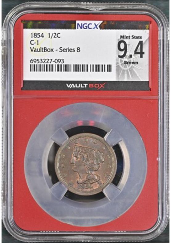 1854 C-1 1/2C NGCX MINT STATE 9.4 BROWN Series 8 Front