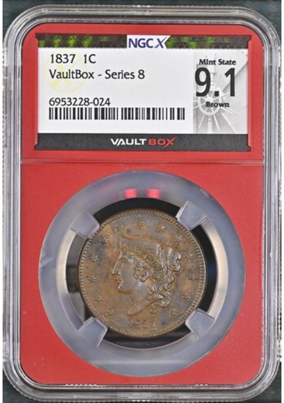 1837 1C NGCX MINT STATE 9.1 BROWN FRONT
