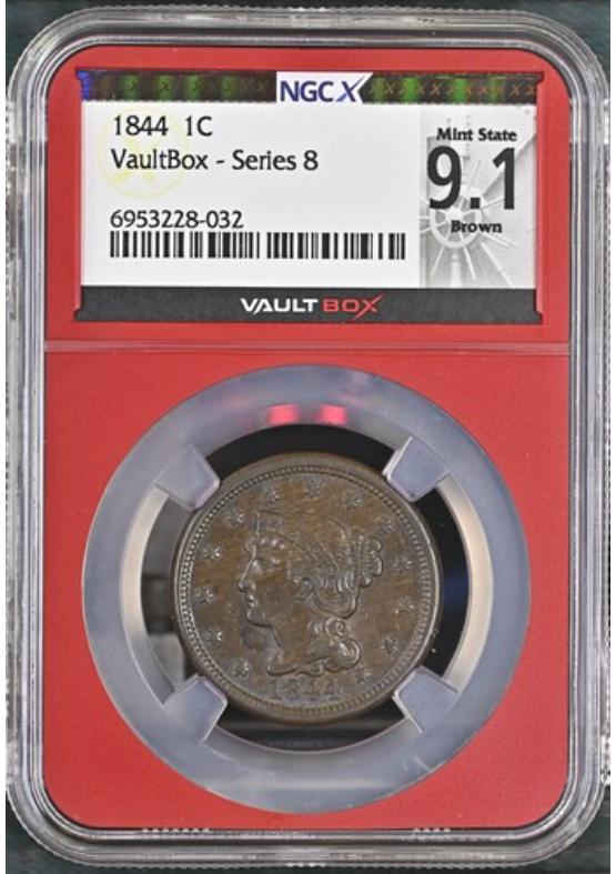 1844 1C NGCX MINT STATE 9.1 BROWN Series 8 Front