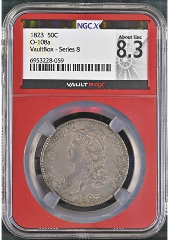 1823 O-108A 50C NGCX ABOUT UNCIRCULATED 8.3 Series 8 Front