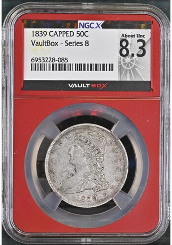 1839 CAPPED 50C NGCX ABOUT UNCIRCULATED 8.3 Series 8 Front