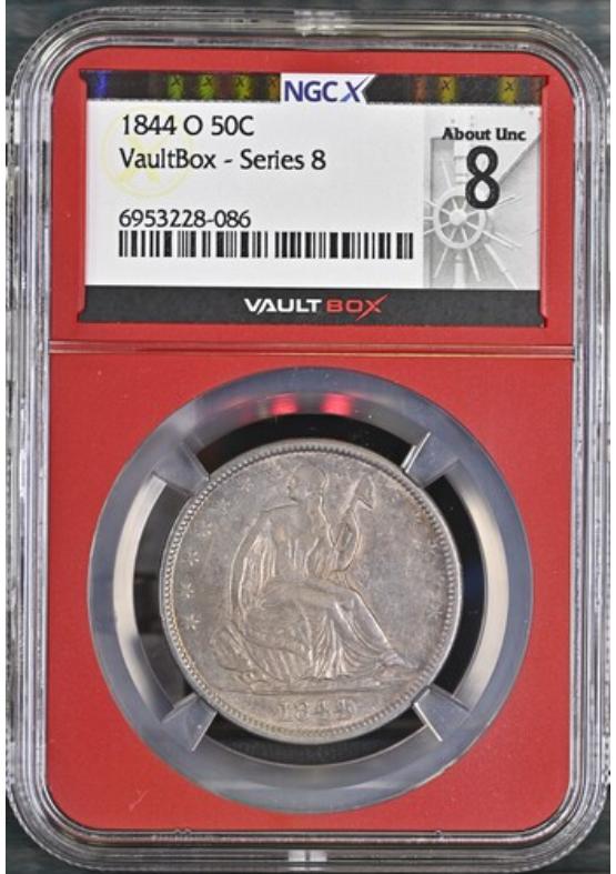 1844-O 50C NGCX ABOUT UNCIRCULATED 8 Series 8 Front