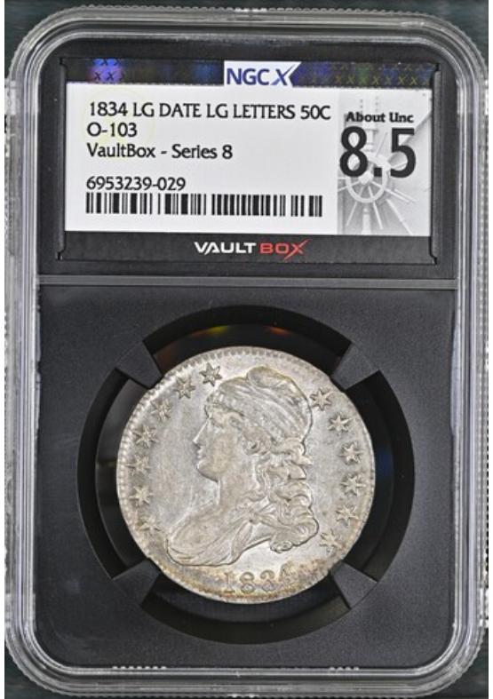 1834 LG DATE LG LETTERS O-103 50C NGCX ABOUT UNCIRCULATED 8.5 Series 8 Front