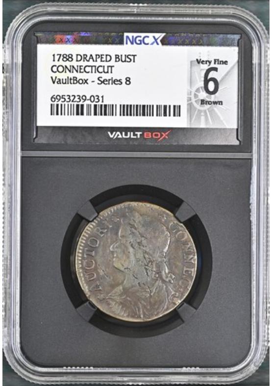1788 DRAPED BUST CONNECTICUT NGCX VERY FINE 6 BROWN Series 8 Front