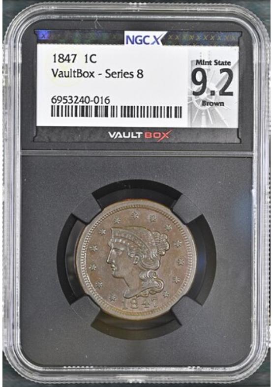 1847 1C NGCX MINT STATE 9.2 BROWN Series 8 Front