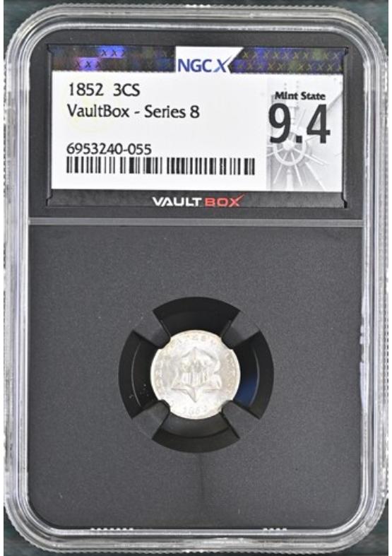 1852 3CS NGCX MINT STATE 9.4 Series 8 Front