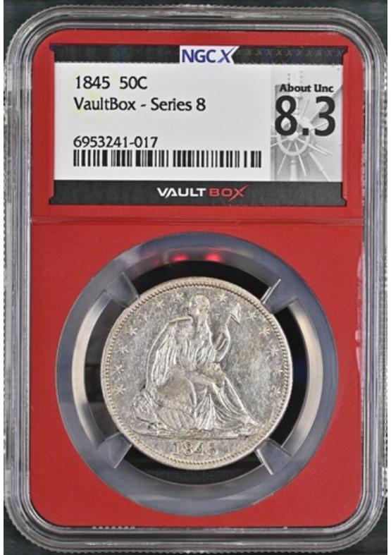 1845 50C NGCX ABOUT UNCIRCULATED 8.3 Series 8 Front