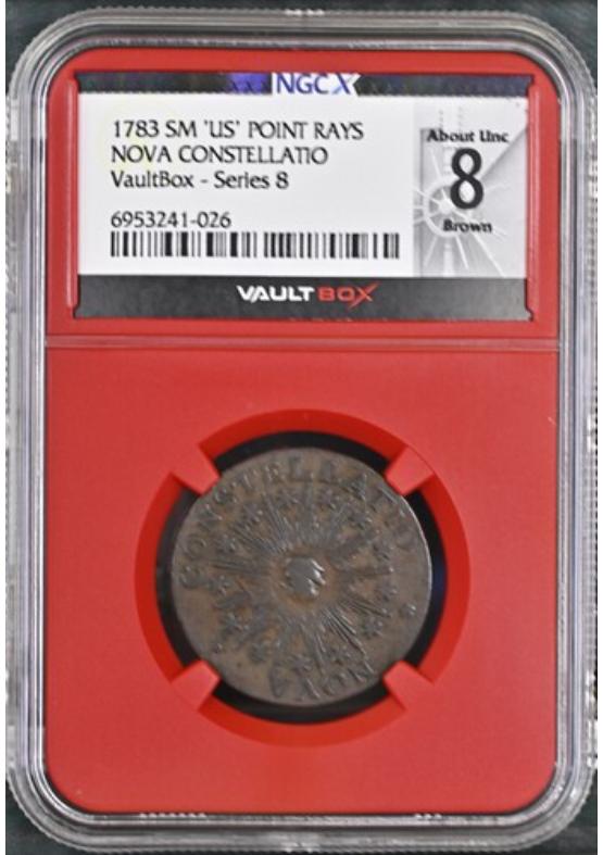 1783 SM 'US' POINT RAYS NOVA CONSTELLATIO COLONIAL NGCX ABOUT UNCIRCULATED 8 BROWN Series 8 Front