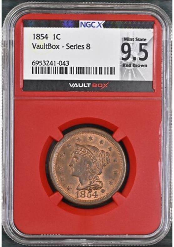 1854 1C NGCX MINT STATE 9.5 RED BROWN Series 8 Front