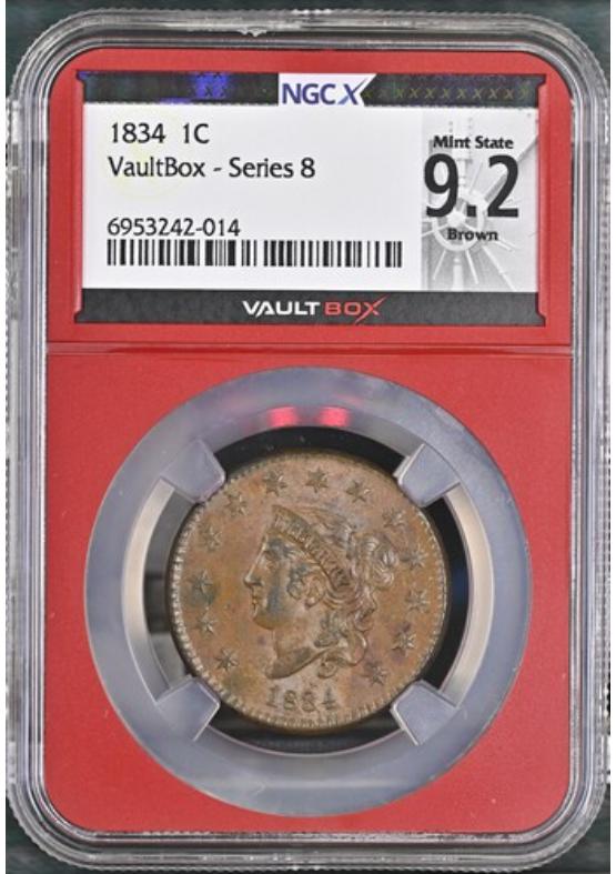 1834 1C NGCX MINT STATE 9.2 BROWN Series 8 Front