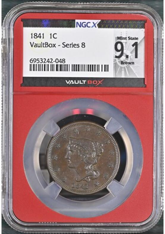 1841 1C NGCX MINT STATE 9.1 BROWN Series 8 Front