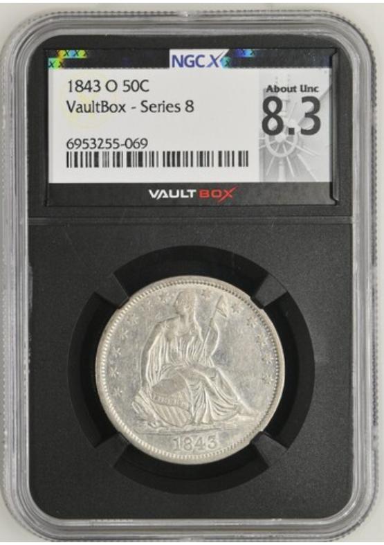 1843-O 50C NGCX ABOUT UNCIRCULATED 8.3 Series 8 Front