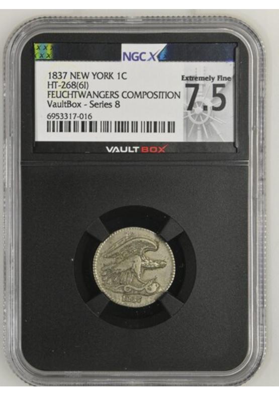 1837 NEW YORK 1C HT-268(6I) FEUCHTWANGERS COMPOSITION NGCX EXTREMELY FINE 7.5 Series 8 Front