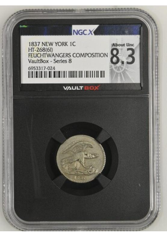1837 NEW YORK 1C HT-268(6I) FEUCHTWANGERS COMPOSITION NGCX ABOUT UNCIRCULATED 8.3 Series 8 Front