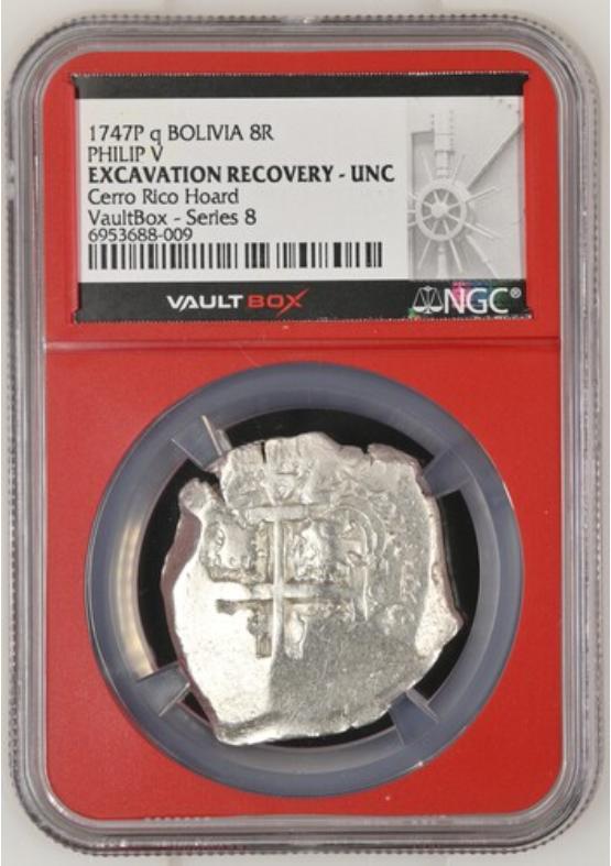 1747P Q BOLIVIA 8R PHILIP V CERRO RICO HOARD NGC EXCAVATION RECOVERY - UNC Series 8 Front