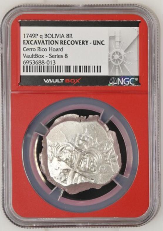 1749P Q BOLIVIA 8R CERRO RICO HOARD NGC EXCAVATION RECOVERY - UNC Series 8 Front