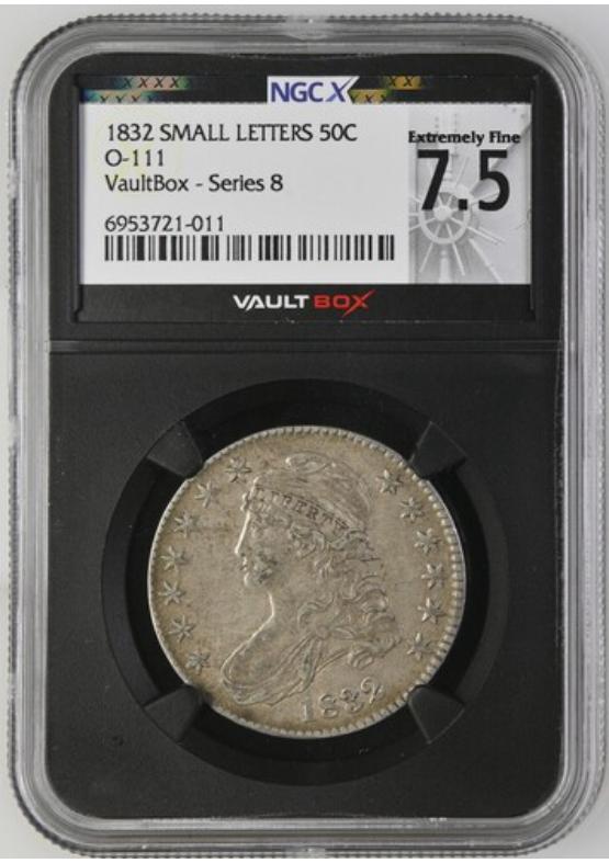 1832 SMALL LETTERS O-111 50C NGCX EXTREMELY FINE 7.5 Series 8 Front
