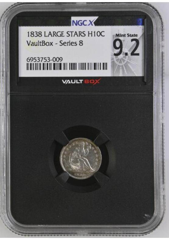 1838 LARGE STARS H10C NGCX MINT STATE 9.2 Series 8 Front