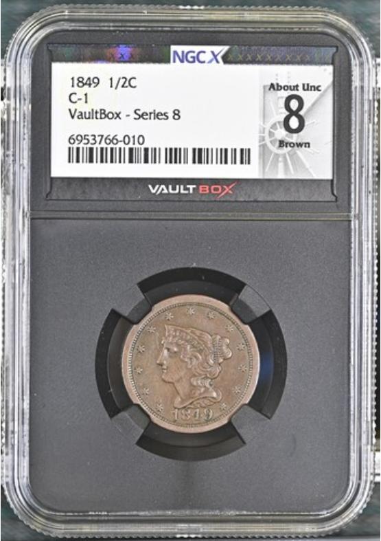 1849 C-1 1/2C NGCX ABOUT UNCIRCULATED 8 BROWN Series 8 Front