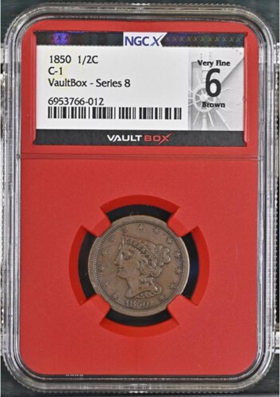 1850 C-1 1/2C NGCX VERY FINE 6 BROWN Series 8 Front