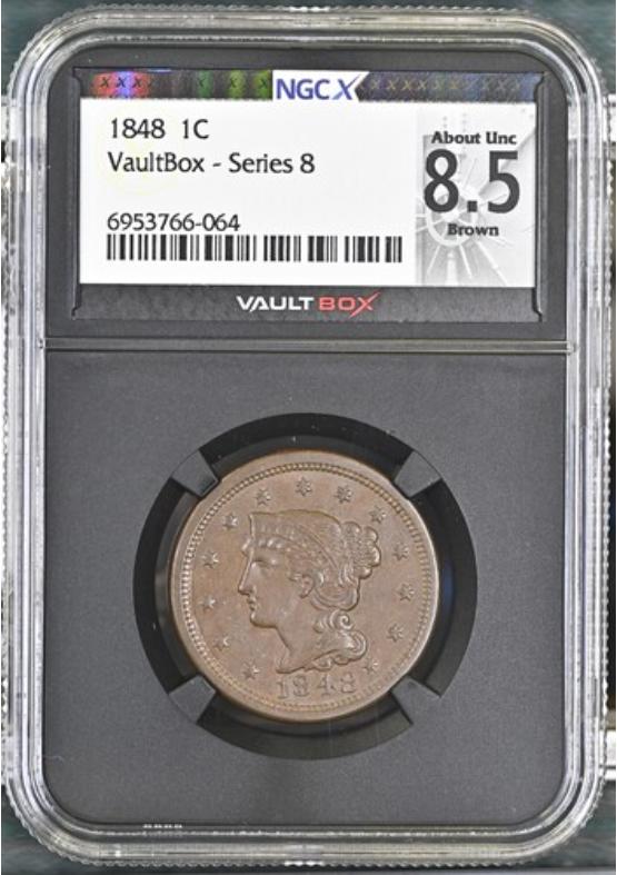 1848 1C NGCX ABOUT UNCIRCULATED 8.5 BROWN Series 8 Front