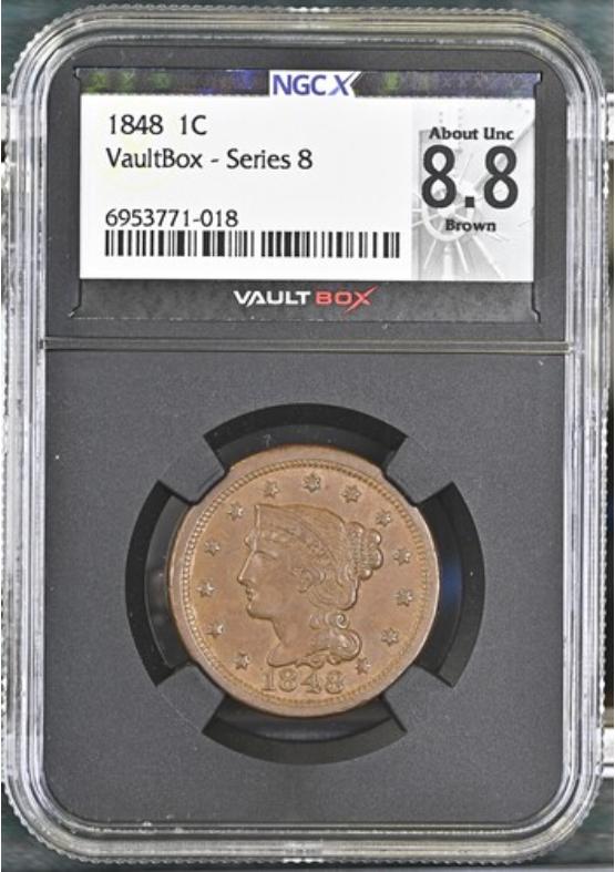 1848 1C NGCX ABOUT UNCIRCULATED 8.8 BROWN Series 8 Front