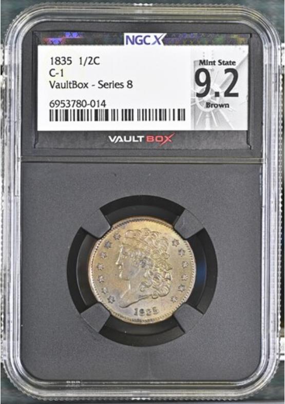 1835 C-1 1/2C NGCX MINT STATE 9.2 BROWN Series 8 Front