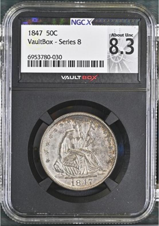 1847 50C NGCX ABOUT UNCIRCULATED 8.3 Series 8 Front