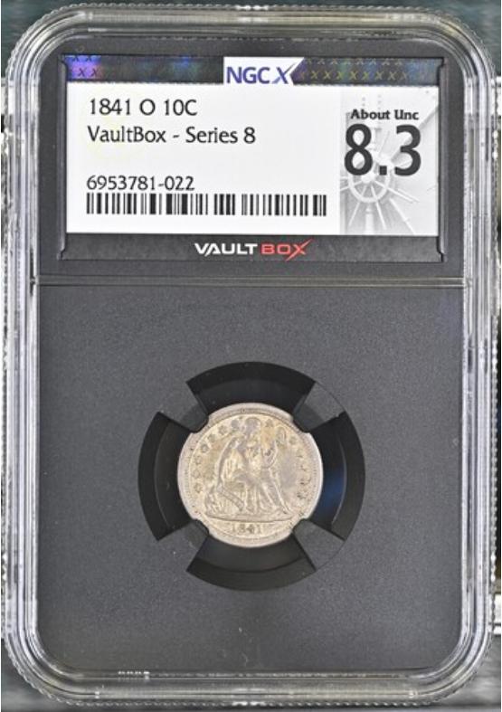 1841-O 10C NGCX ABOUT UNCIRCULATED 8.3 Series 8 Front