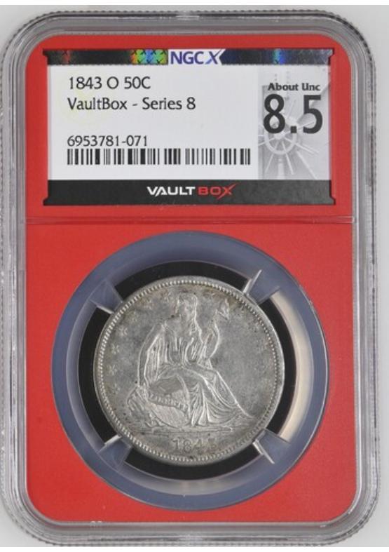 1843-O 50C NGCX ABOUT UNCIRCULATED 8.5 Series 8 Front